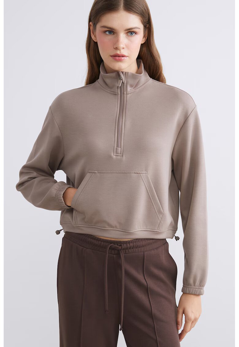 LC WAIKIKI Bluza de trening crop din amestec de modal cu terminatie ajustabila - Maro taupe deschis