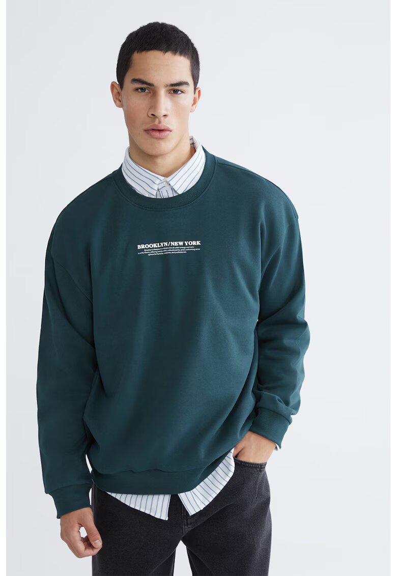LC WAIKIKI Bluza de trening cu decolteu la baza gatului si imprimeu text - Verde englez