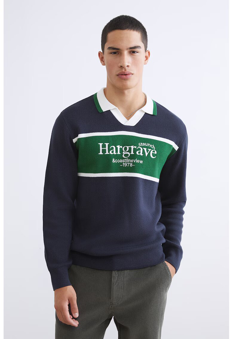 LC WAIKIKI Bluza de trening cu guler polo si garnituri contrastante - Alb/Verde/Albastru indigo