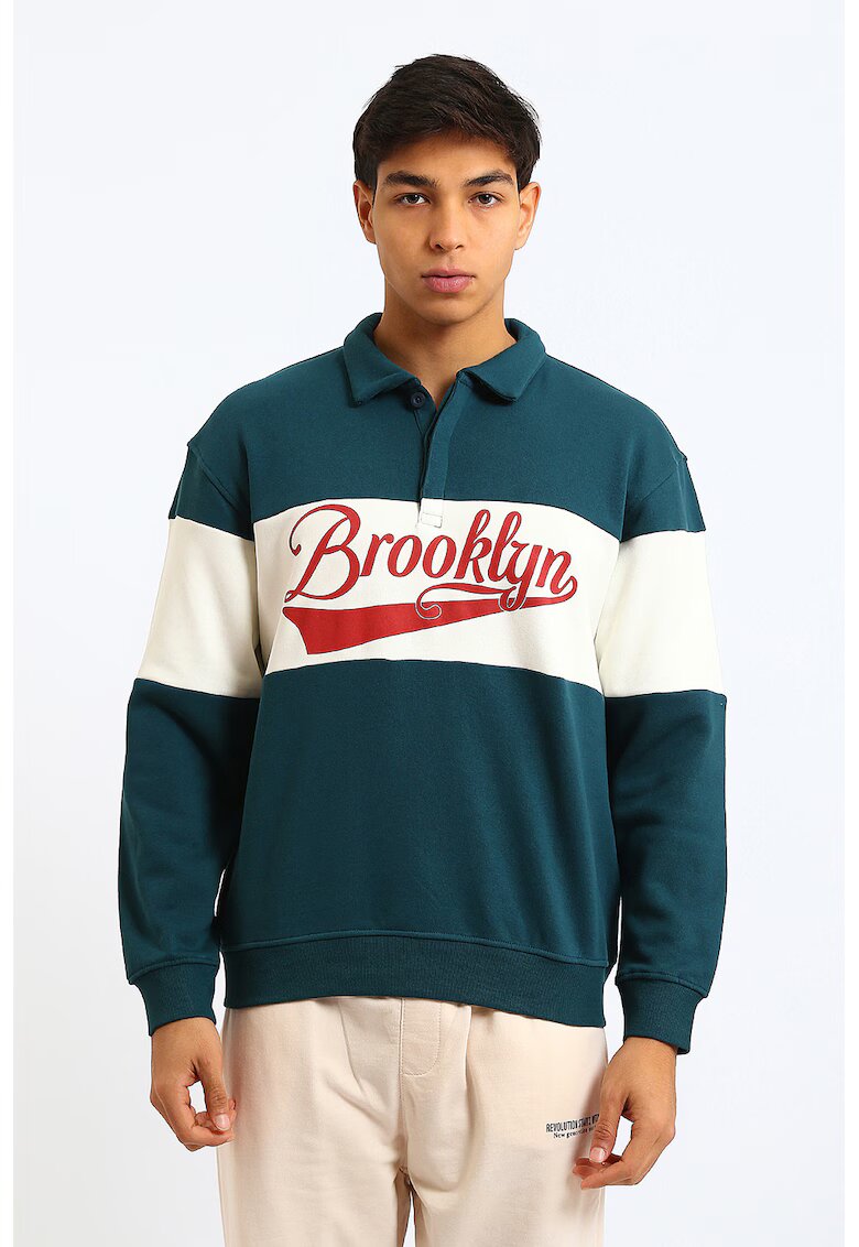 LC WAIKIKI Bluza polo de trening cu imprimeu text - Rosu/Alb/Verde englez