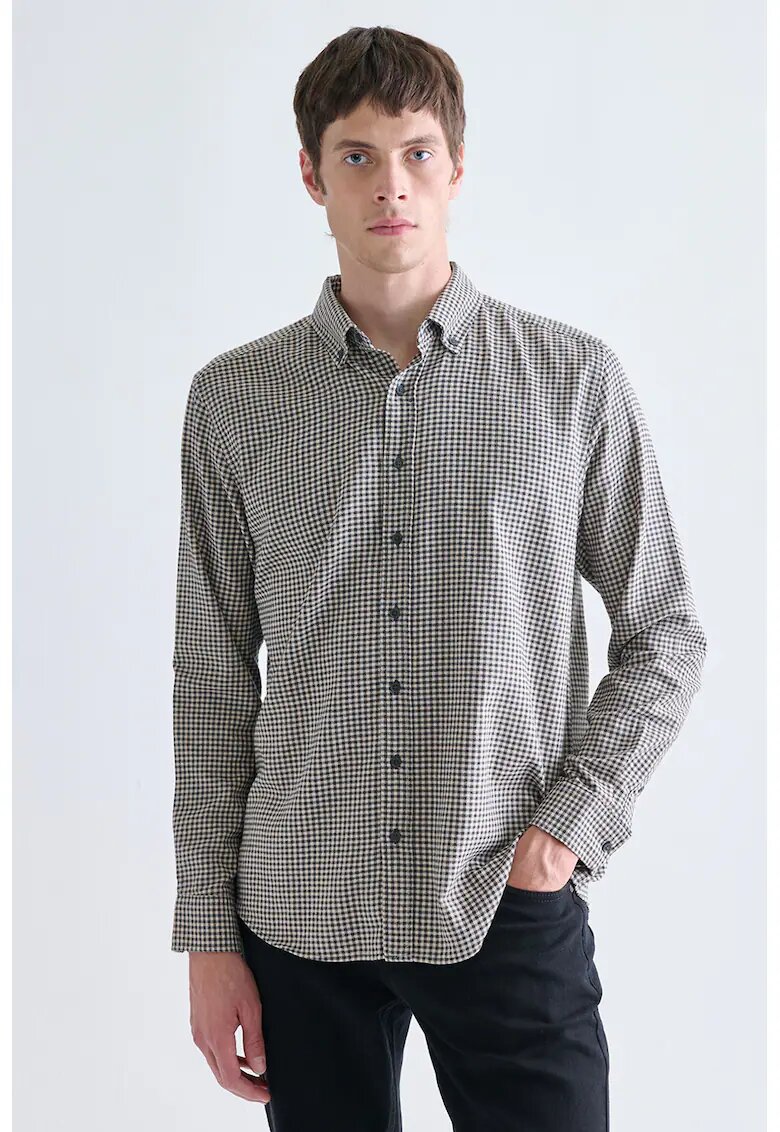 LC WAIKIKI Camasa din amestec de bumbac cu model gingham - Alb fildes/Albastru prafuit