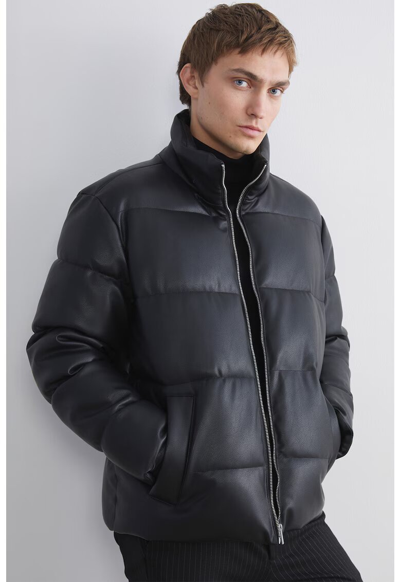 LC WAIKIKI Jacheta de piele ecologica cu guler inalt - Negru
