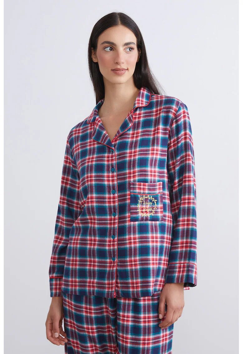 LC WAIKIKI Pijama in carouri cu pantaloni lungi - Alb/Rosu inchis/Bleumarin