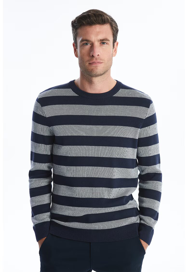LC WAIKIKI Pulover cu decolteu rotund si model in dungi - Alb/Bleumarin