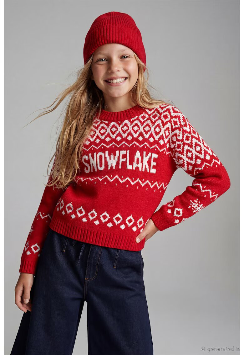 LC WAIKIKI Pulover cu model de Craciun - Rosu/Alb