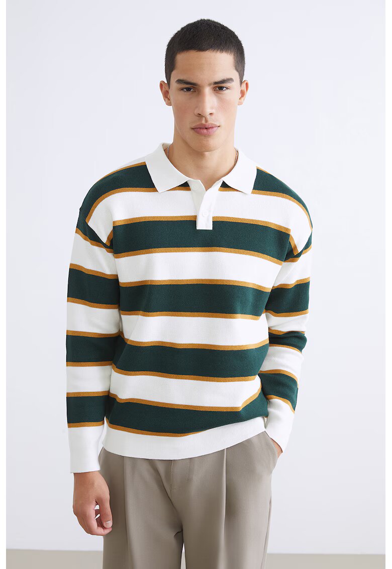 LC WAIKIKI Pulover polo cu dungi - Alb/Verde englez/Caramel