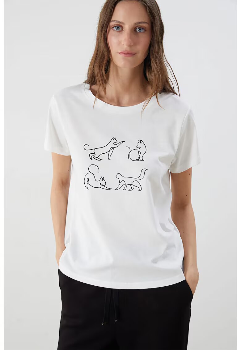 LC WAIKIKI Tricou de bumbac cu imprimeu - Alb