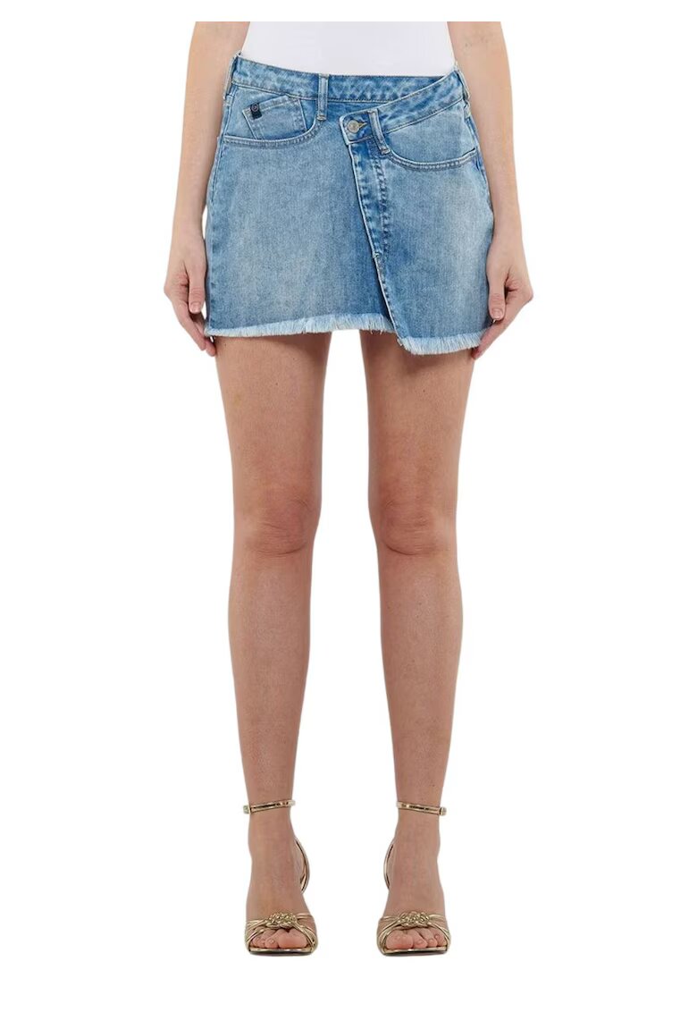 Le Temps des Cerises Fusta dama din denim mini asimetrica