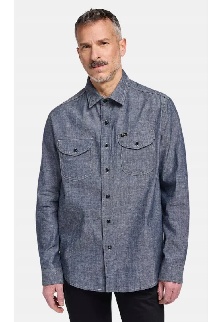 Lee Camasa barbati - denim chambray - bumbac - albastru - maneca scurta - fermoar si nasturi
