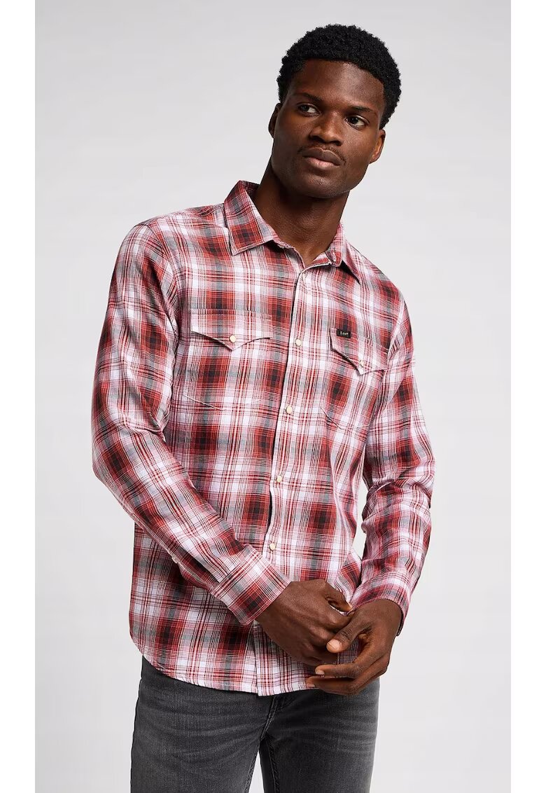 Lee Camasa barbati - model Clean Western - bumbac - maneca scurta - fermoar - bej roscat -
