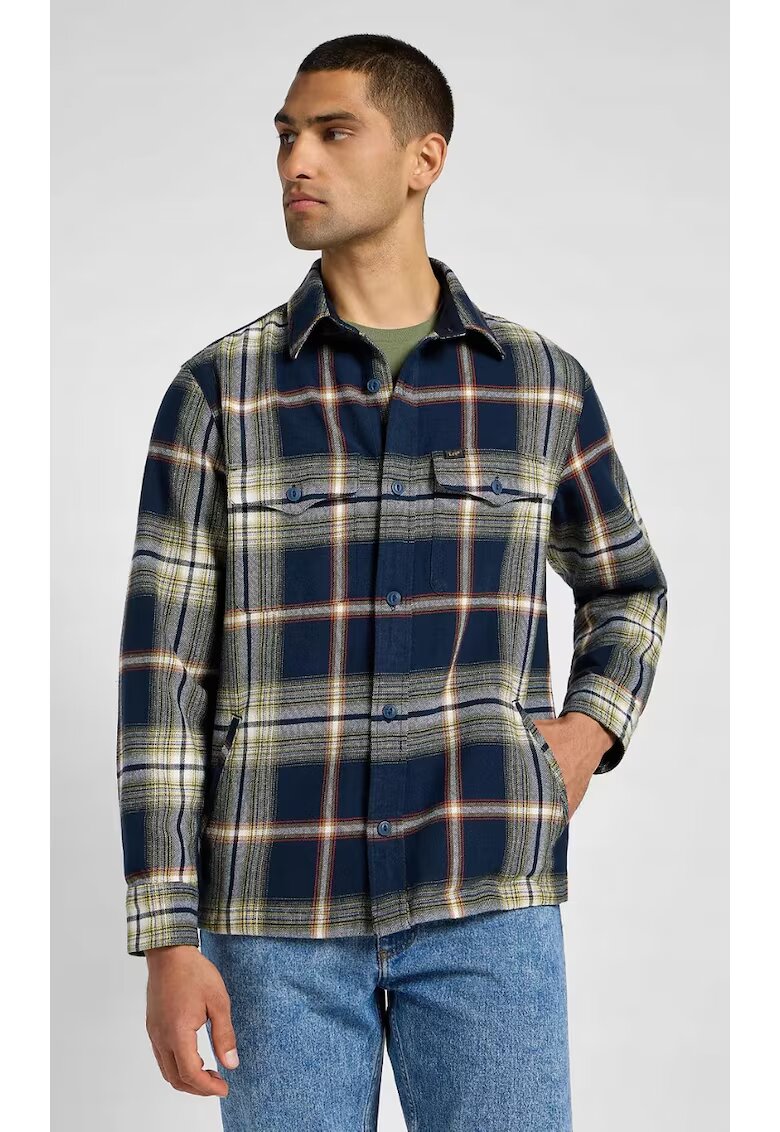 Lee Camasa-jacheta barbati - FLAP POCKET OVERSHIRT - bumbac - albastru - maneca scurta - 2 buzunare cu clapa
