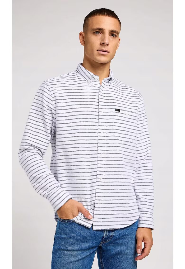Lee Camasa model cu nituri - croiala lejera - alb cu dungi negre - bumbac - Alb