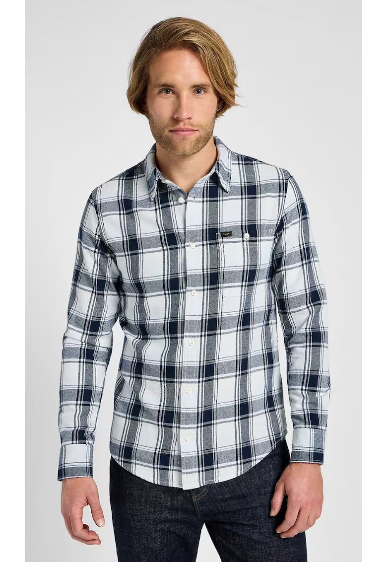 Lee Camasa sure - flanel - albastru - carouri bleumarin - Alb/Bleumarin
