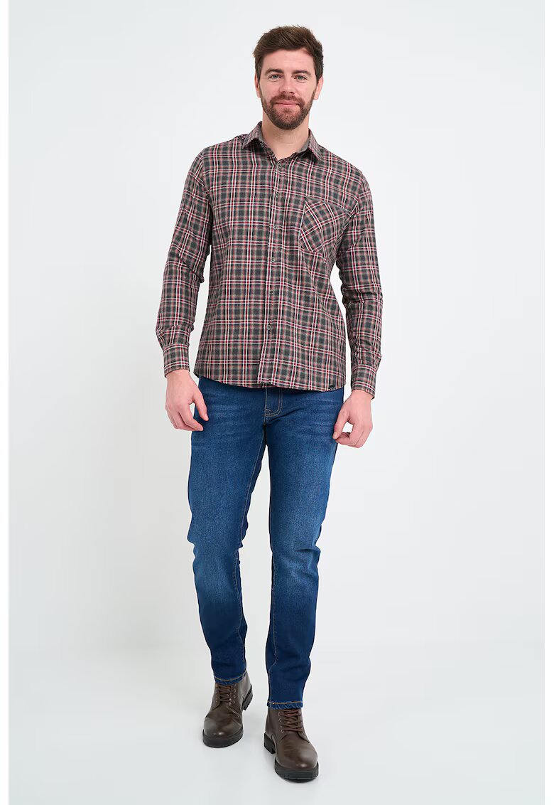 Lee Cooper Camasa cu buzunar pe piept - Rosu/Alb/Gri inchis