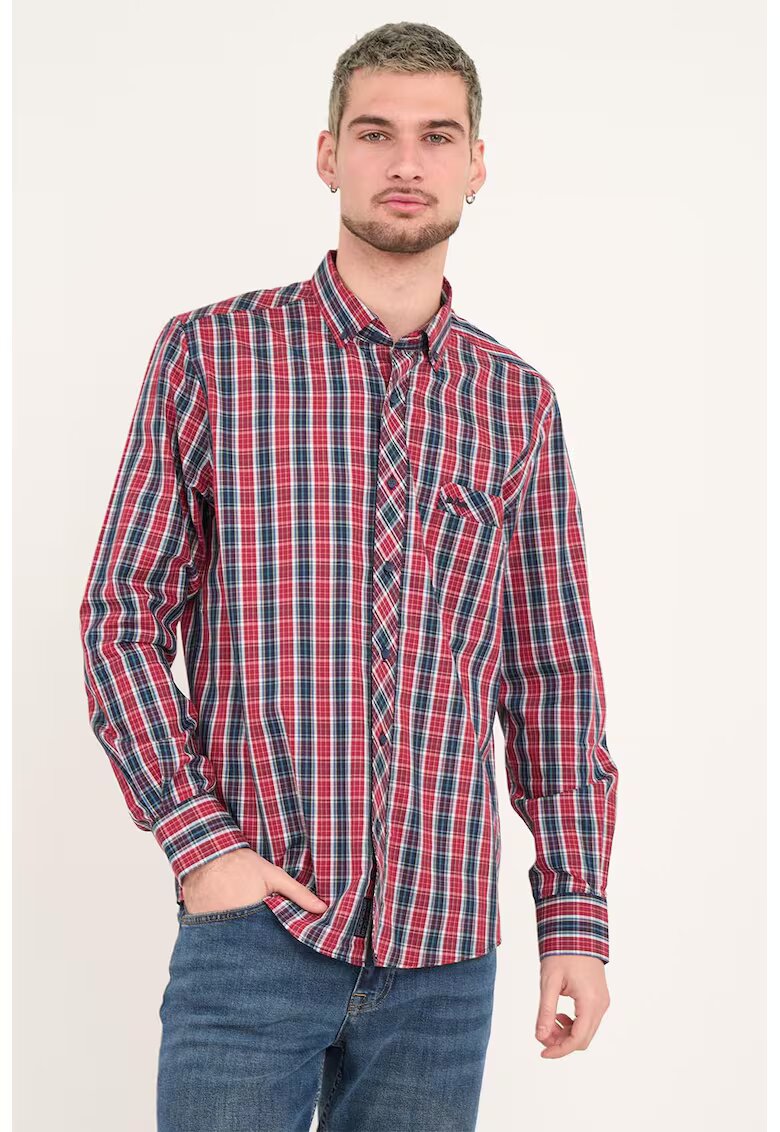 Lee Cooper Camasa de bumbac in carouri - Rosu/Alb/Bleumarin