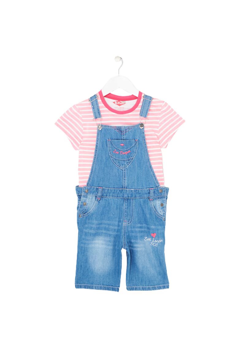 Lee Cooper Set salopeta jeans si tricou fete - 6504 - Roz/Albastru