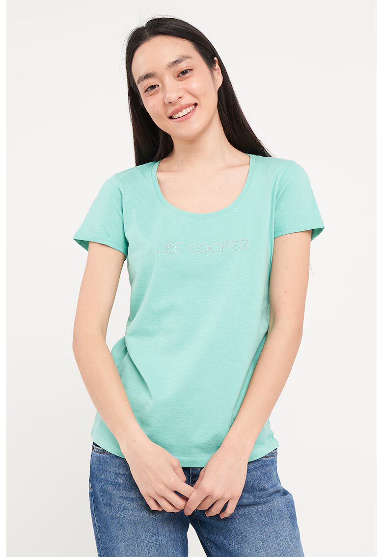 Lee Cooper Tricou cu logo decorat cu strasuri si decolteu rotund - Verde pal