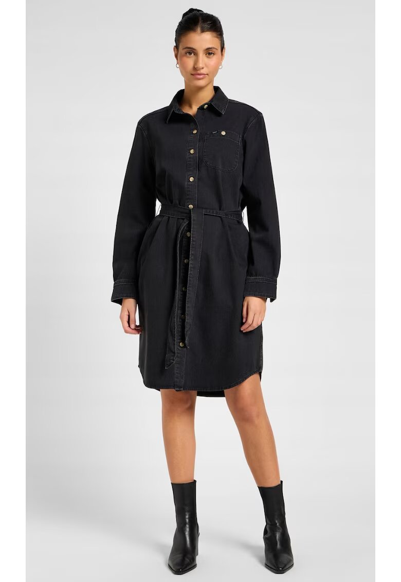 Lee Rochie camasa All Purpose - negru-gri - denim - croiala evazata - cu curea