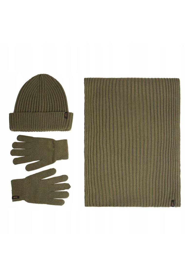 Lee ​​Set Caciula - Esarfa - Manusi Barbati - XMAS Pack - Marime Universala - Design Clasic - Material Flexibil - Caldura Si Confortabila - Cadoul Perfect Pentru Sarbatori - Akril - ONE SIZE INTL - Verde