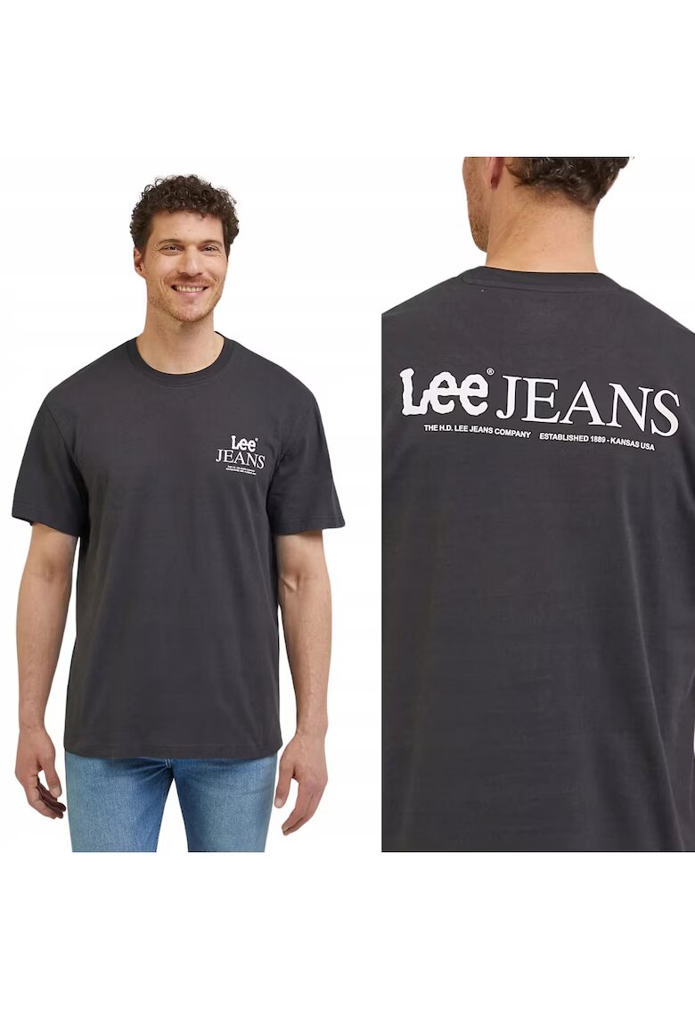 Lee Tricou barbati - cu logo - croiala lejera - negru spalat - bumbac -