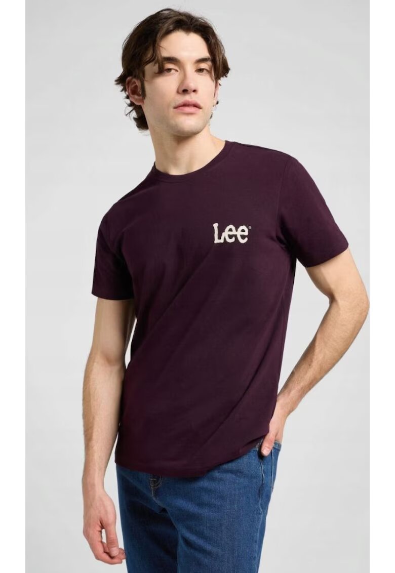 Lee Tricou barbati Medium Wobbly - regular fit - bumbac 100% - burgund cu logo alb