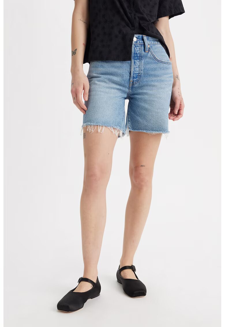 Levi's Blugi scurti cu talie inalta si terminatii nefinisate 501® - Albastru deschis