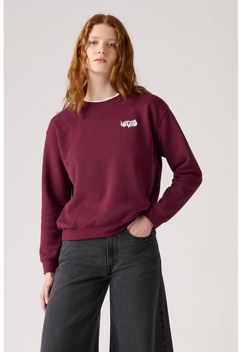 Levi's Bluza de trening cu decolteu la baza gatului si croiala lejera - Rosu inchis/Alb optic