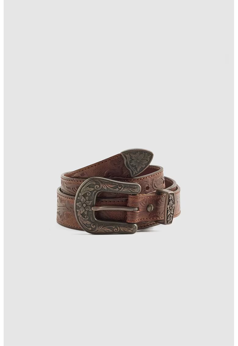 Levi's Curea de piele cu model floral - Maro deschis