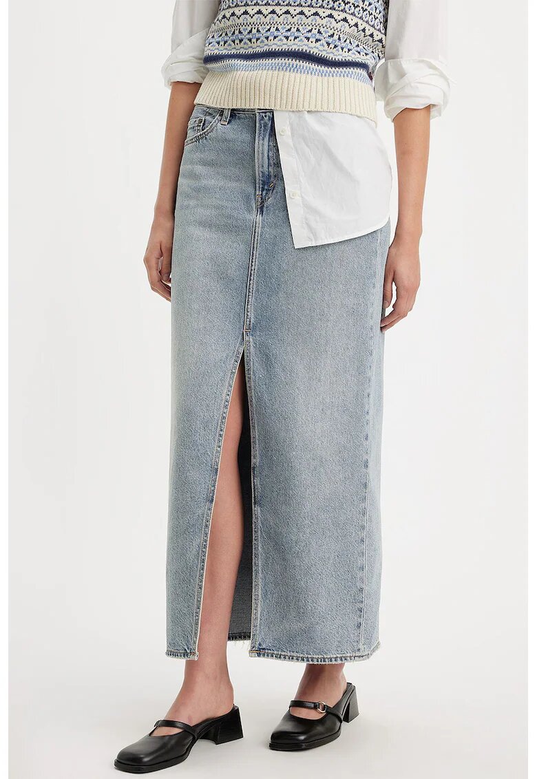 Levi's Fusta din denim cu slit frontal Column - Albastru deschis melange