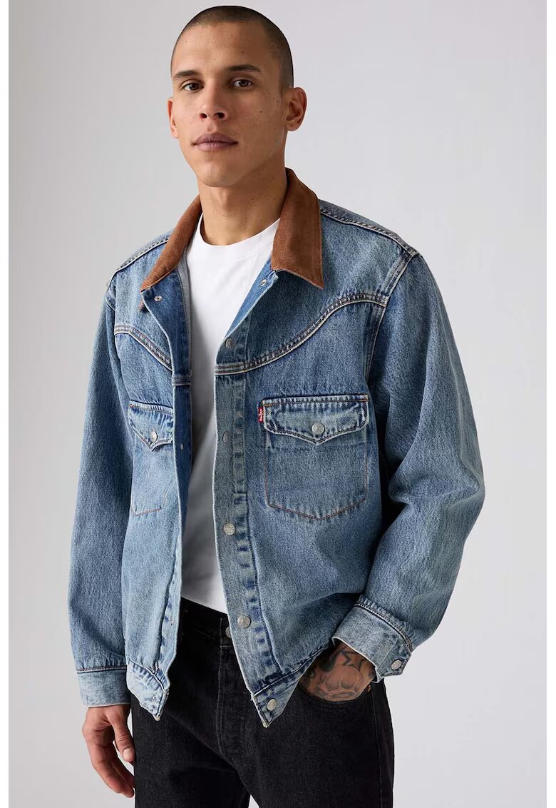 Levi's Jacheta din denim cu guler contrastant - Albastru melange