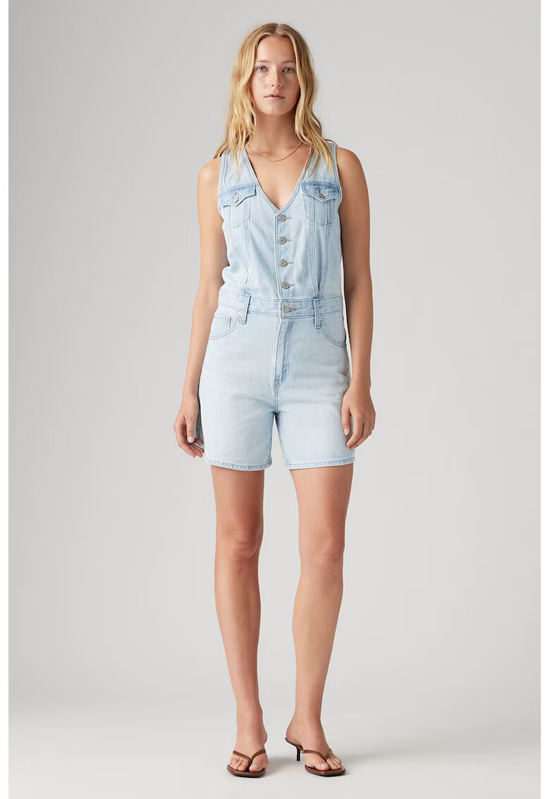 Levi's Salopeta scurta cu decolteu in V - Albastru glaciar