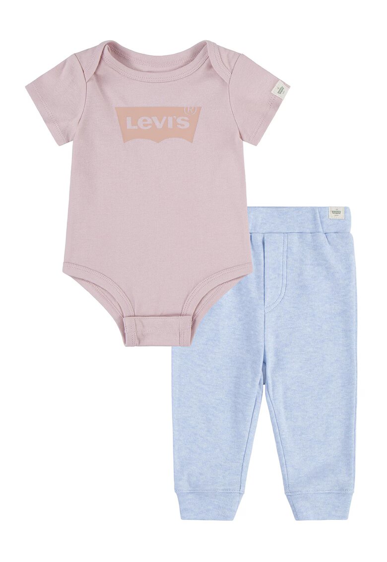 Levi's Set de body din bumbac organic si pantaloni de trening - Albastru deschis/Roz prafuit