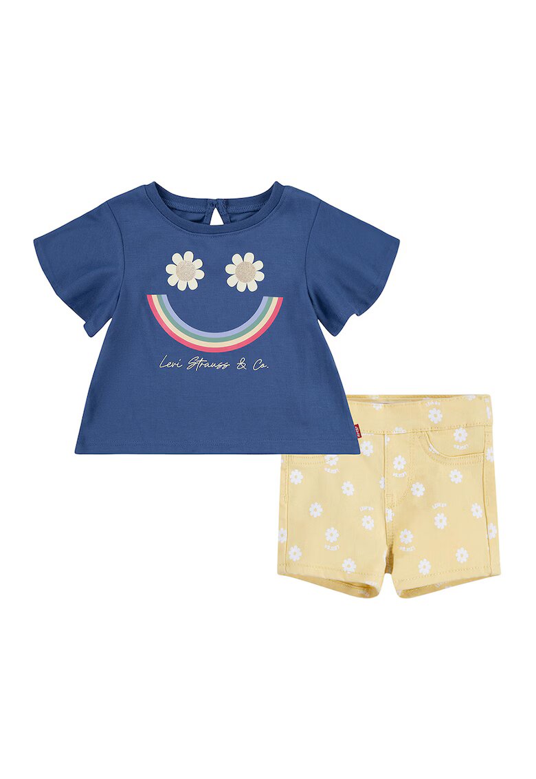 Levi's Set de pantaloni scurti si tricou cu imprimeu floral - Galben/Albastru inchis