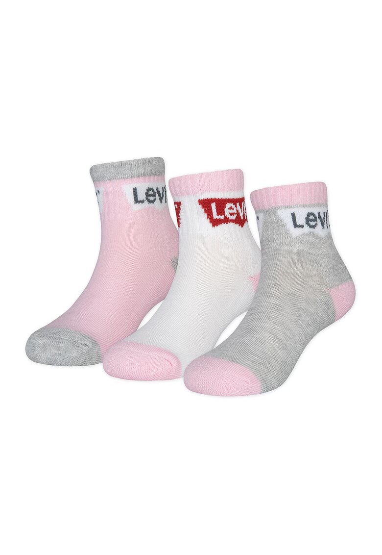 Levi's Set de sosete scurte cu imprimeu logo - 3 perechi - Gri melange/Roz