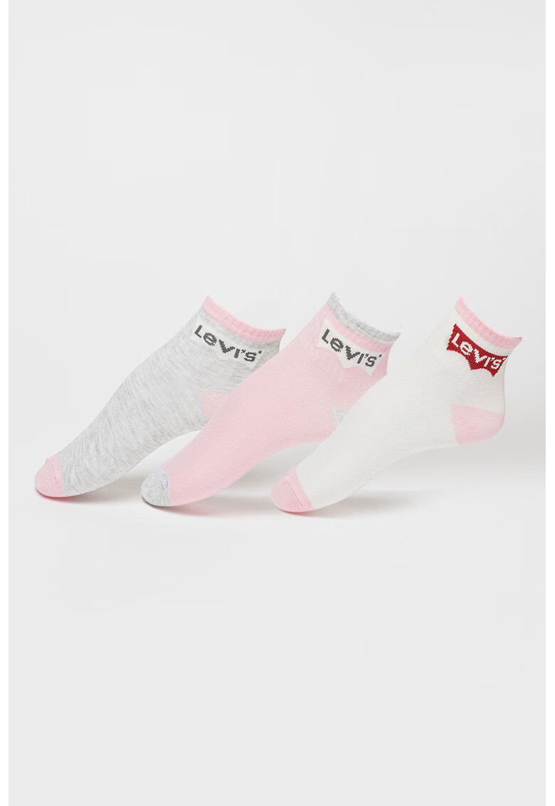 Levi's Set de sosete scurte cu logo - 3 perecho - Alb/Gri deschis/Roz pastel