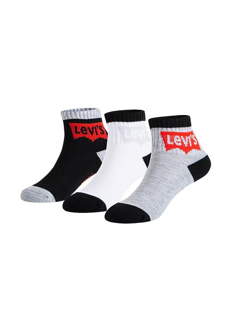 Levi's Set de sosete scurte cu logo - 3 perecho - Alb/Negru/Gri melange