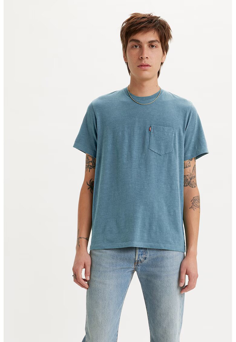Levi's Tricou de bumbac cu buzunar pe piept - Albastru prafuit