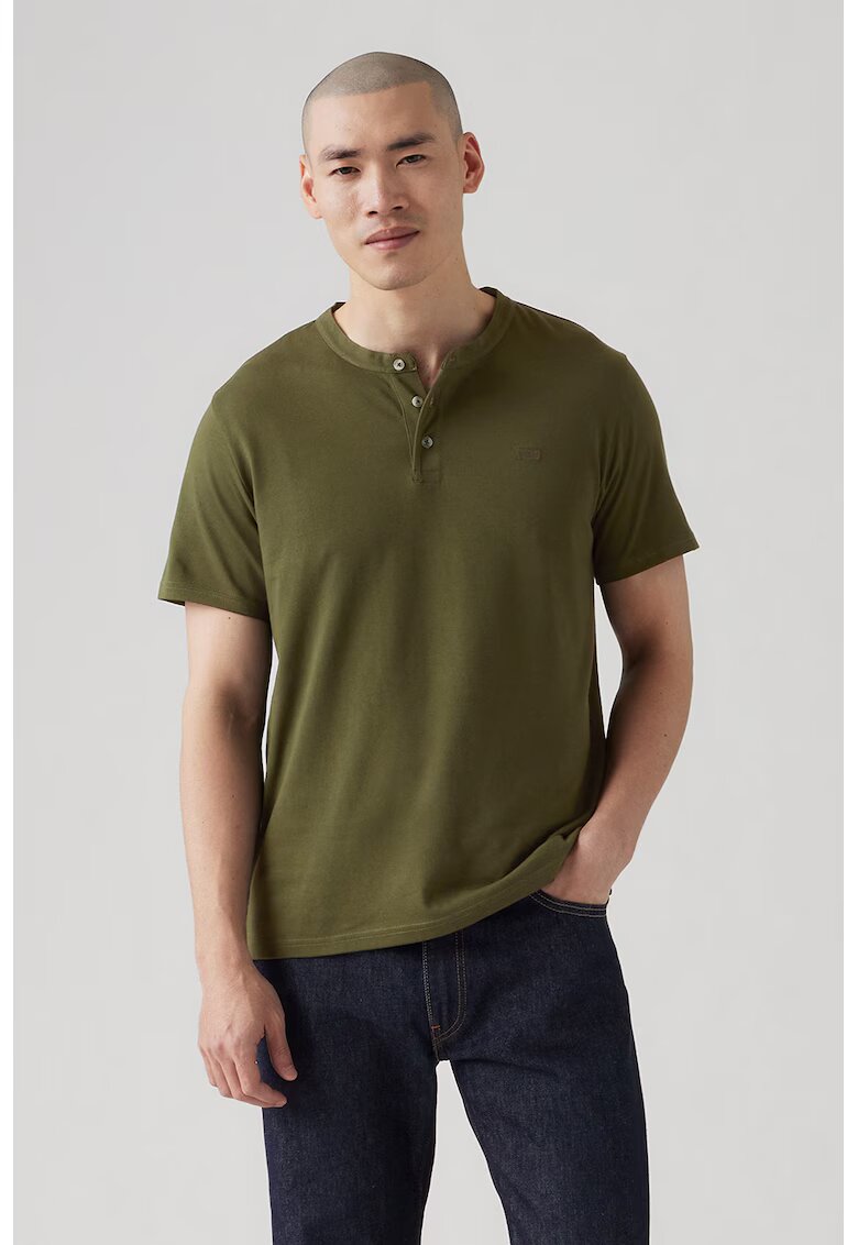 Levi's Tricou de bumbac cu fenta scurta cu nasturi - Kaki inchis