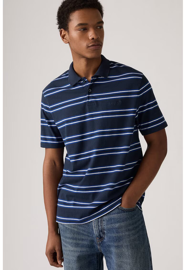 Levi's Tricou polo de bumbac cu broderie logo discreta - Alb/Albastru indigo/Bleumarin