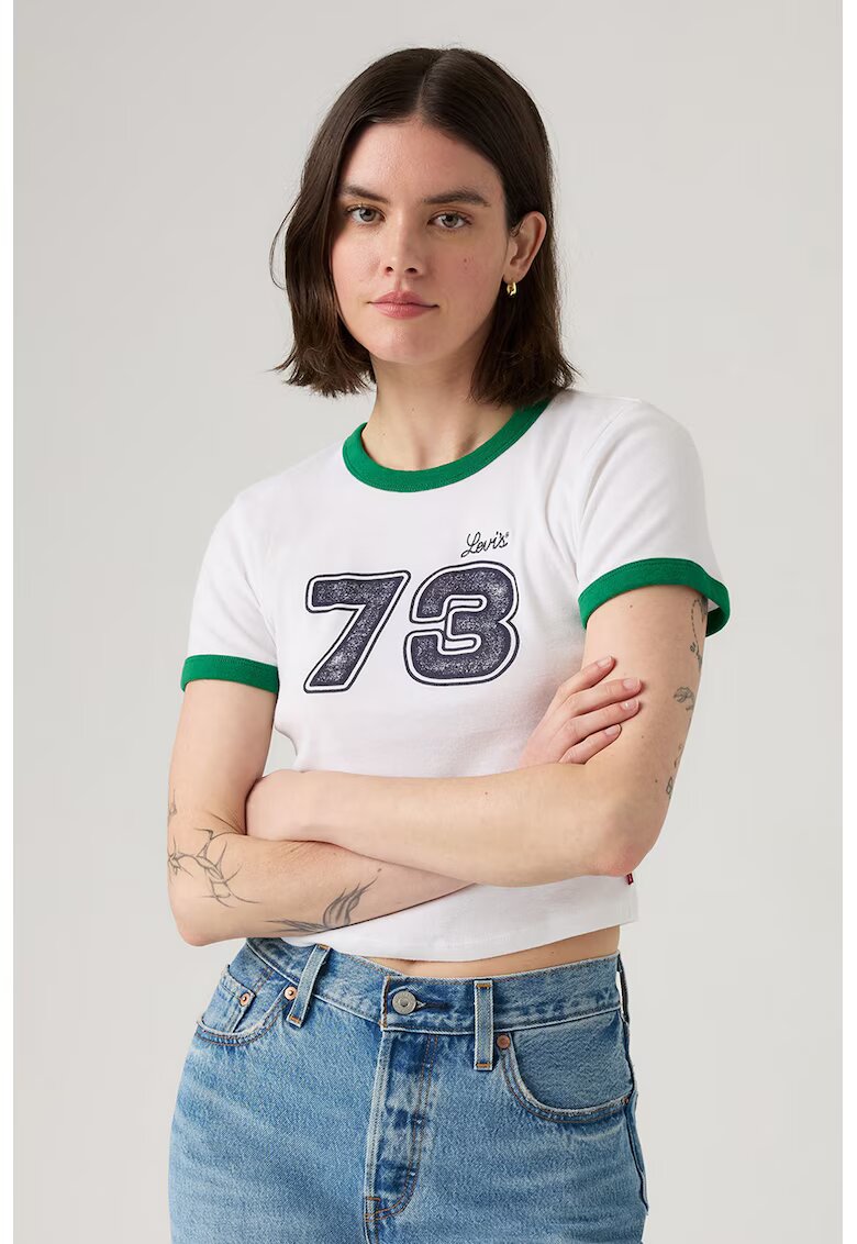 Levi's Youth Tricou crop slim fit - Alb/Negru stins/Verde englez