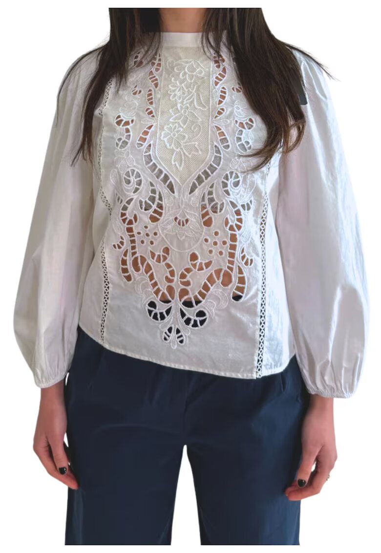 Liu Jo Bluza dama brodata - alb - bumbac -