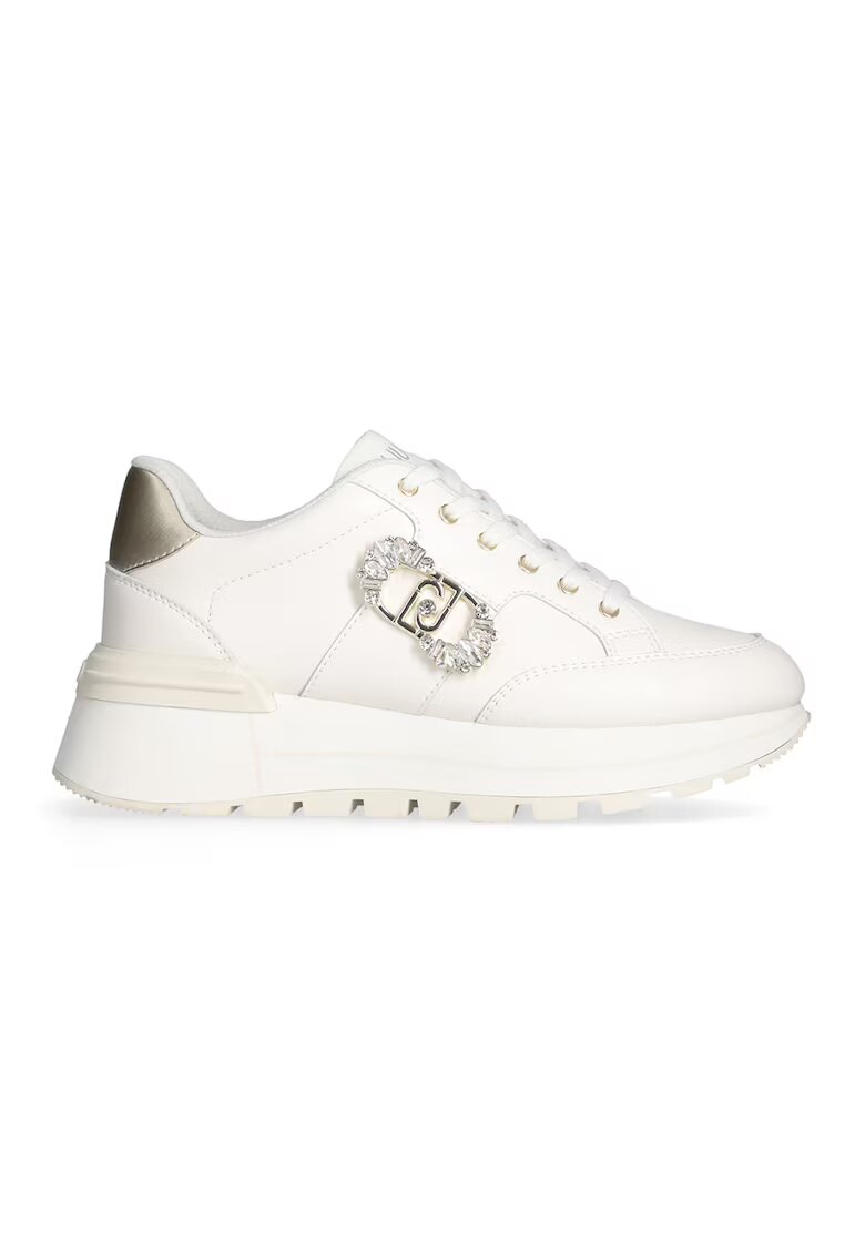 Liu Jo Pantofi sport de piele cu logo din strasuri - Auriu/Alb fildes
