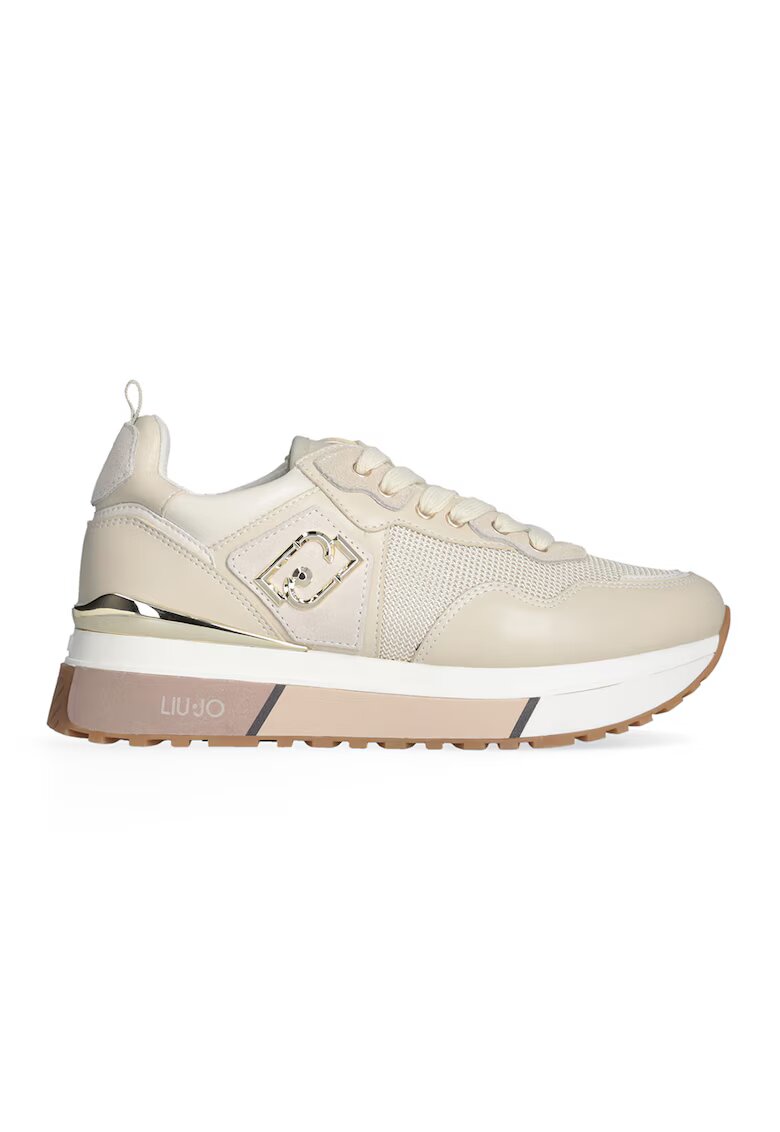 Liu Jo Pantofi sport de piele si plasa cu logo metalic - Auriu/Bej