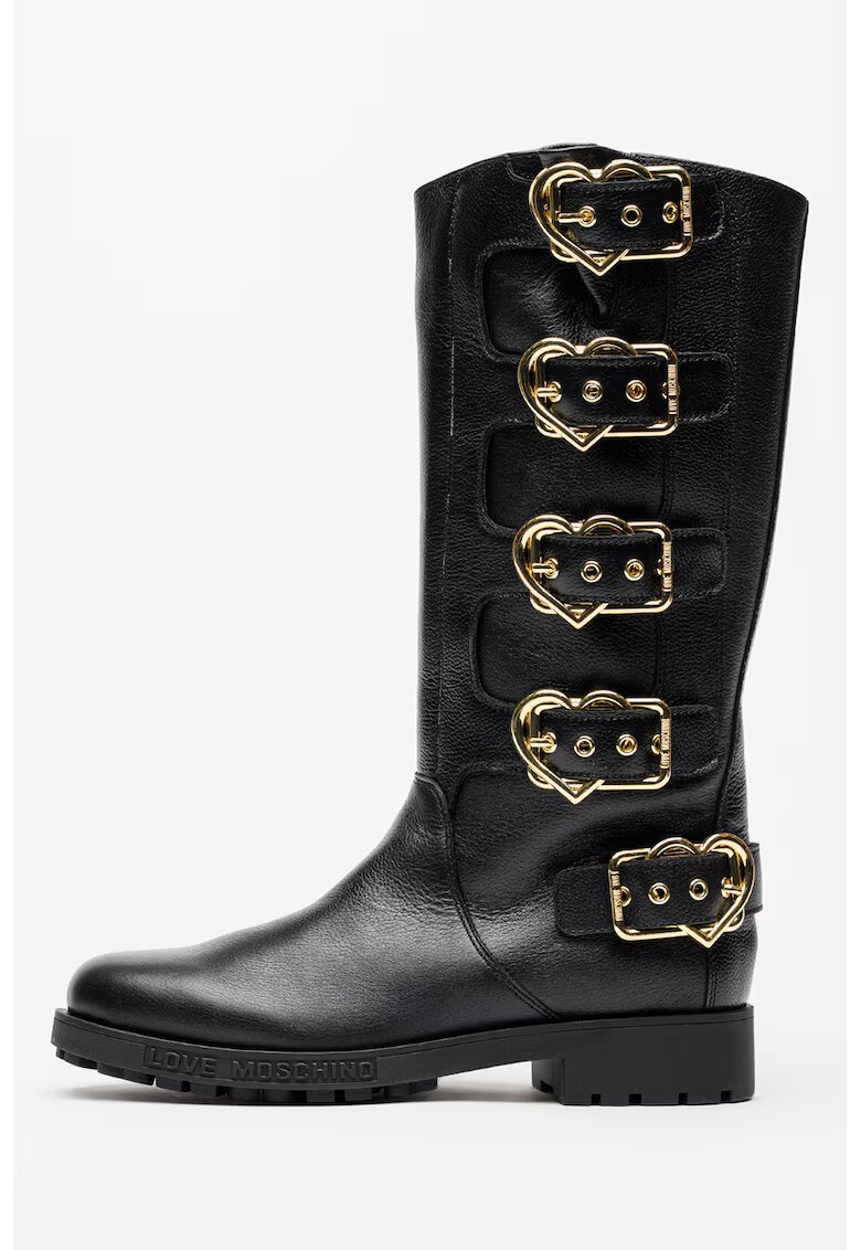 Love Moschino Cizme medii din piele cu catarame - Negru