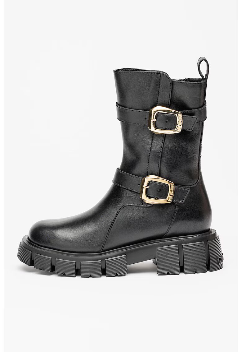 Love Moschino Ghete din piele cu aspect masiv - Negru