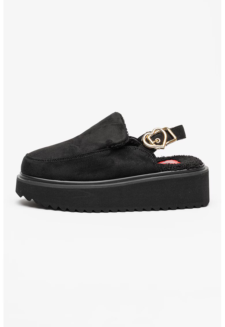 Love Moschino Papuci flatform cu catarama metalica - Negru