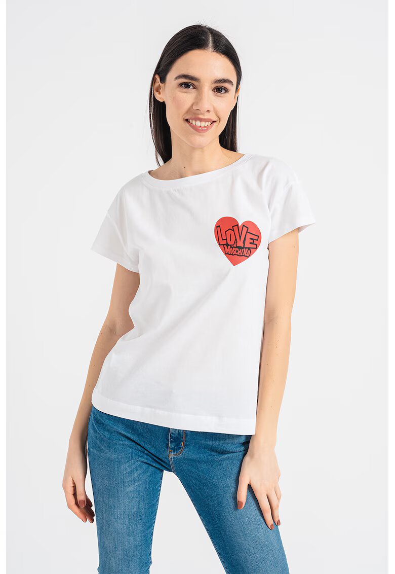 Love Moschino Tricou cu imprimeu si maneci cazute - Alb
