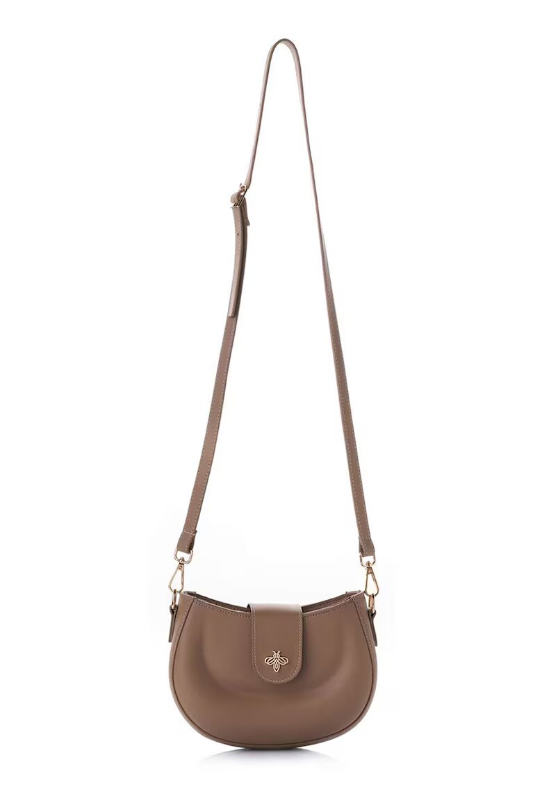 Lucky Bees Geanta crossbody de piele ecologica cu logo metalic - Maro taupe