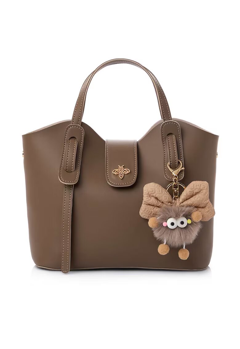 Lucky Bees Geanta din piele ecologica cu accesoriu detasabil - Maro deschis - 21x25x11