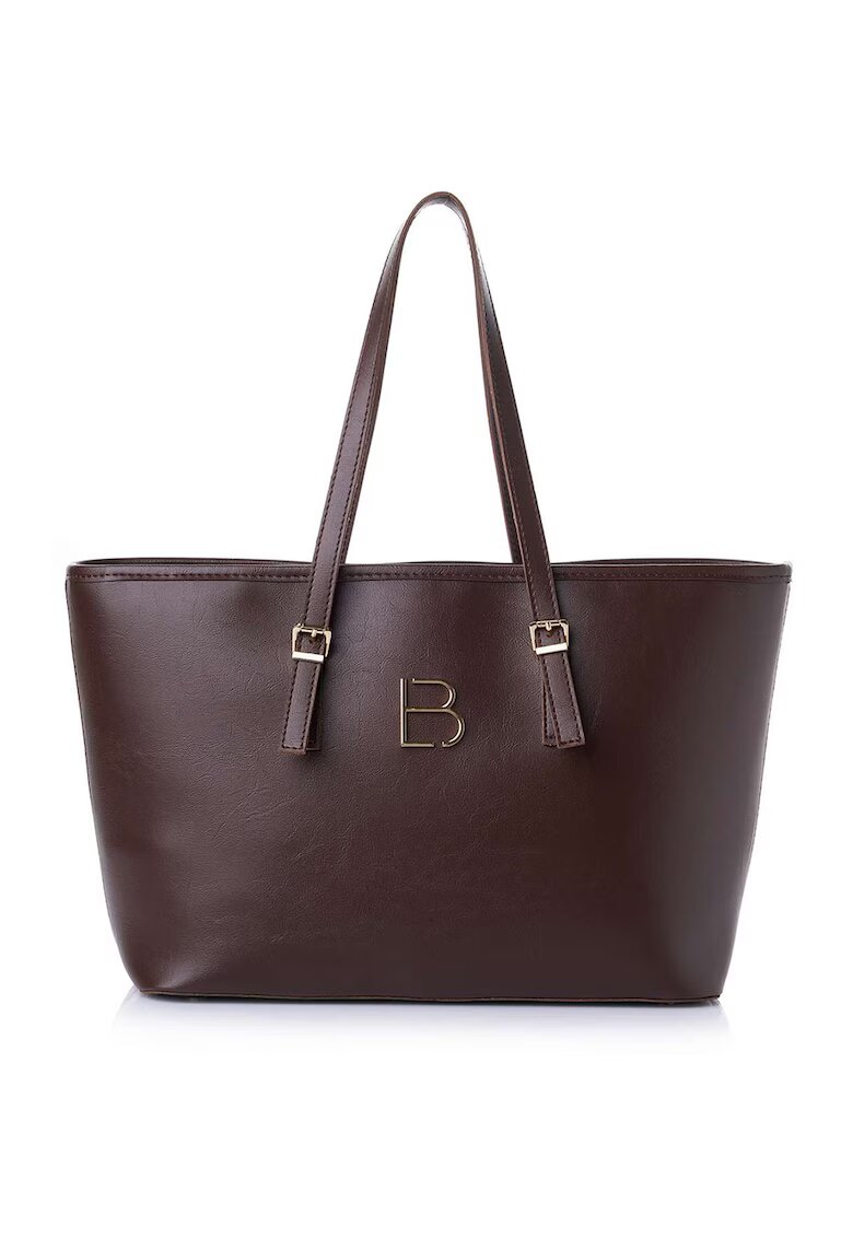 Lucky Bees Geanta shopper din piele ecologică cu logo metalic - Maro inchis - 25 x 42 x 15 cm
